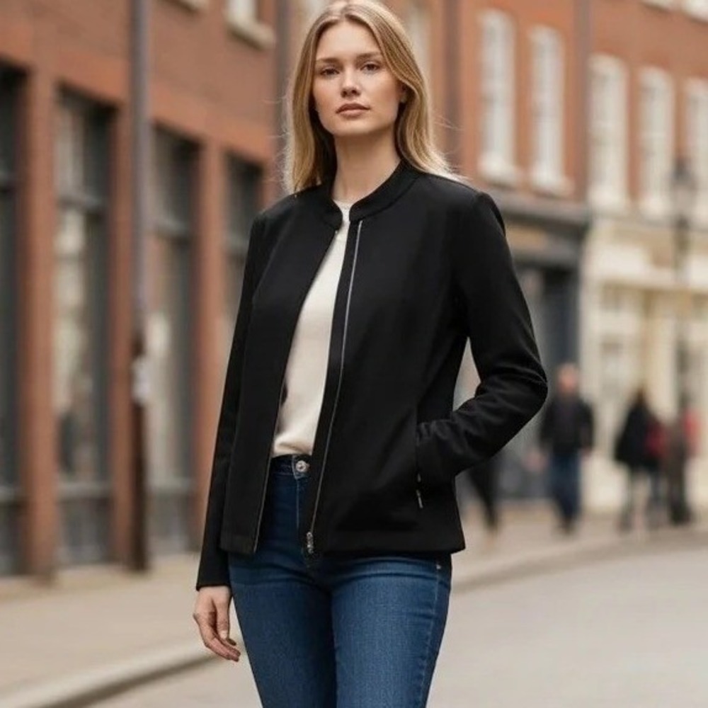 Pendleton Petite Blazer Jacket Women's‎ 16P Black Zip Front Career Work NWT
